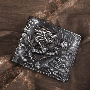 BAOERSEN  Genuine Leather Chinese Style Dragon Pattern Wallet Card Holder