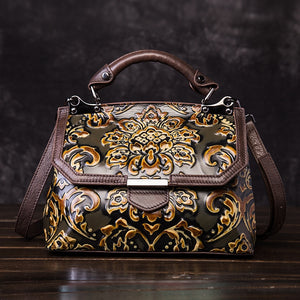 Handmade Genuine Leather Embossed Women's Cross-body Handbag
