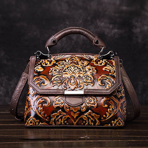 Handmade Genuine Leather Embossed Women's Cross-body Handbag