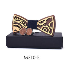 Load image into Gallery viewer, Unique Carved Wood Bow Tie &amp; Cuff Link Set for Men
