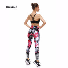 Load image into Gallery viewer, QICKITOUT  Women&#39;s Workout Fitness Active Wear Leggings in Skulls &amp; Flowers Print
