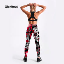 Load image into Gallery viewer, QICKITOUT  Women&#39;s Workout Fitness Active Wear Leggings in Sugar Skull Print
