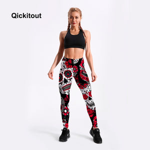 QICKITOUT  Women's Workout Fitness Active Wear Leggings in Sugar Skull Print