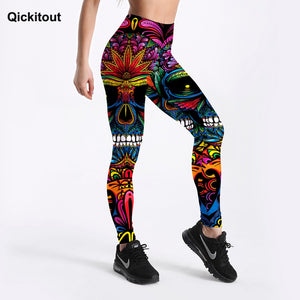 QICKITOUT  Women's Workout Fitness Active Wear Leggings in Skull & Kaleidoscope Print