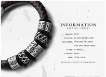 Load image into Gallery viewer, REAMOR   Nordic Viking Leather &amp; 316L Steel Bead Bracelet with Strong Magnetic Clasp
