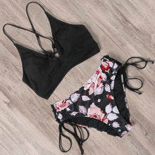 Load image into Gallery viewer, Women&#39;s Push-up Lace-up Backless Bikini Set in Multiple Prints

