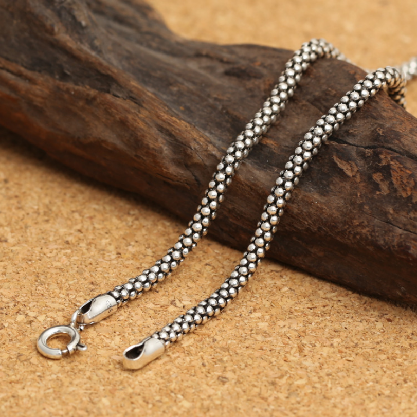 Thai Style 925 Silver 3mm Corn Link Necklace for Men or Women