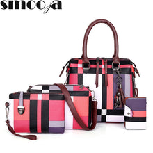 Load image into Gallery viewer, SMOOZA  Luxury Designer Plaid Women&#39;s Handbag Set (4pc) with Adorable Decoration
