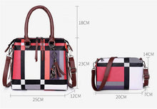 Load image into Gallery viewer, SMOOZA  Luxury Designer Plaid Women&#39;s Handbag Set (4pc) with Adorable Decoration

