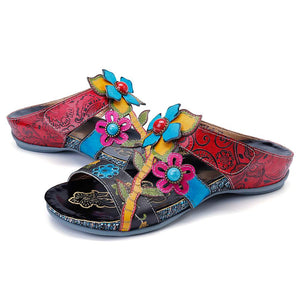SOCOFY  Hand Painted Genuine Leather Bohemian Style  Sandals