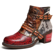 Load image into Gallery viewer, SOCOFY  Handmade Leather Vintage Print &amp; Emboss Ankle Boots
