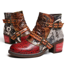 Load image into Gallery viewer, SOCOFY  Handmade Leather Vintage Print &amp; Emboss Ankle Boots
