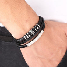 Load image into Gallery viewer, TYO Men&#39;s Gothic Punk Style Genuine Leather &amp; Stainless Steel Bracelet
