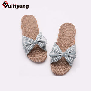 SUI-HYUNG  Casual Flax Summer Beach Sandals with Bow Accent - Variety Colors