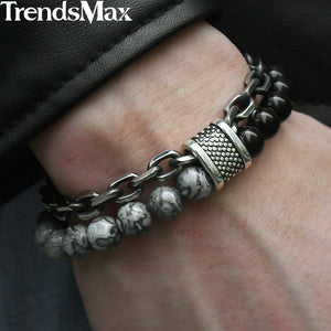 TRENDSMAX Natural Stone Bead & Stainless Steel Designer Bracelet for Men