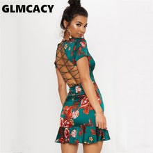 Load image into Gallery viewer, Women&#39;s V-Neck Open-Back Floral Print Short Summer Party Dress
